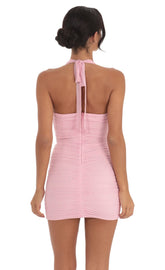 Shimmer Ruched Bodycon Dress in Pink
